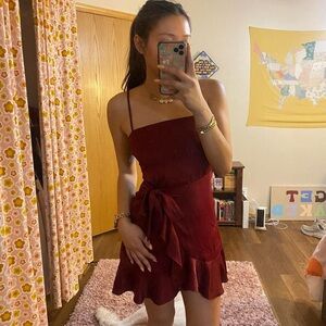 princess polly maroon caedere wrap mini dress